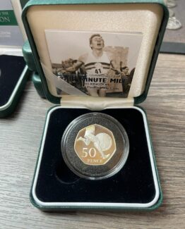 2004 Roger Bannister Four Minute Mile Running Legs Fifty Pence Piedfort Silver Proof Coin